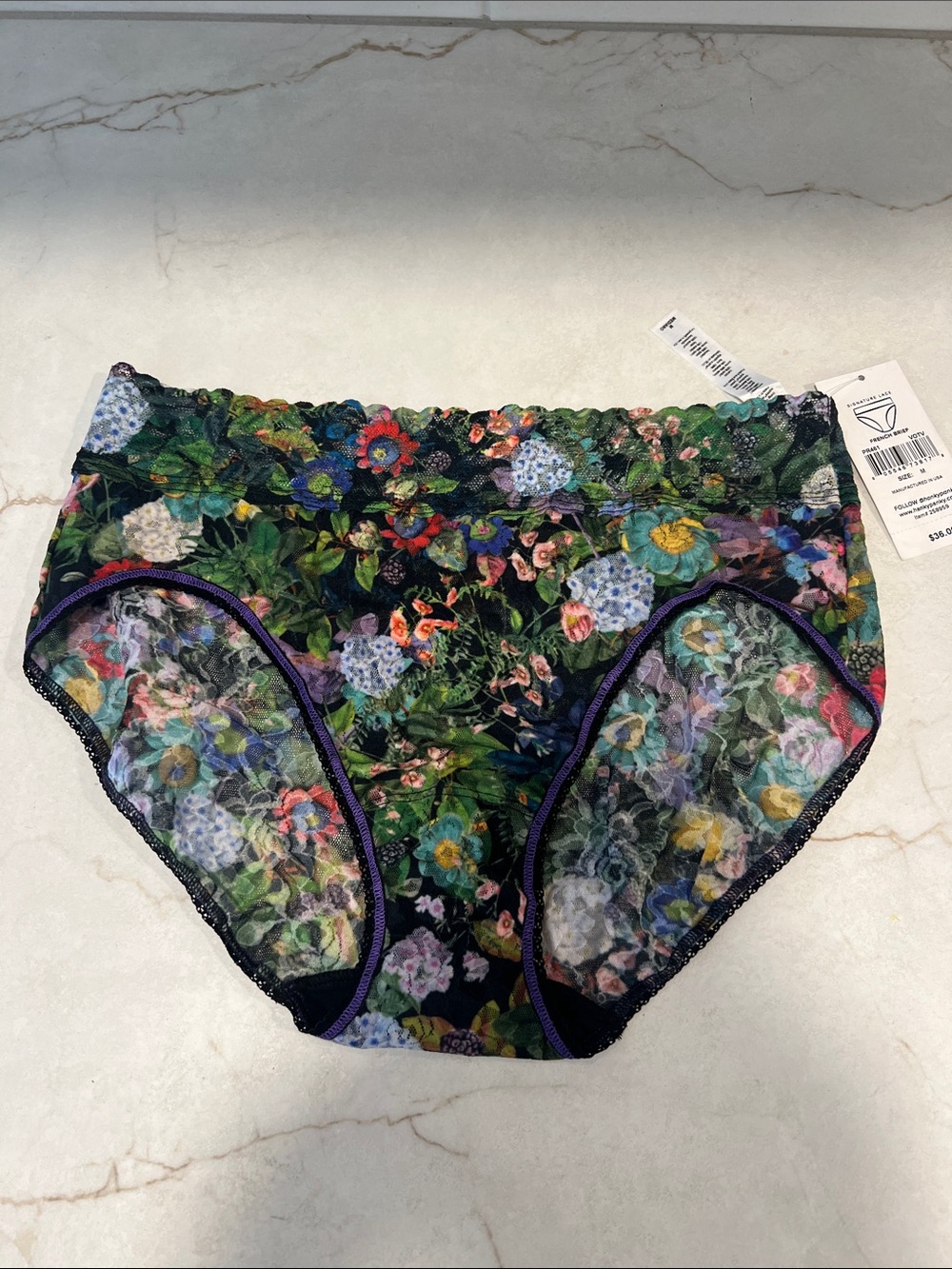 Hanky Panky Black Multi Floral Lace-Trim Briefs